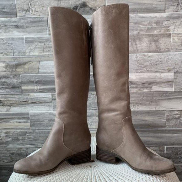 Lucky Brand Shoes - Lucky Brand Light Grey Beige Knee High Leather Riding Boots Size 5.5